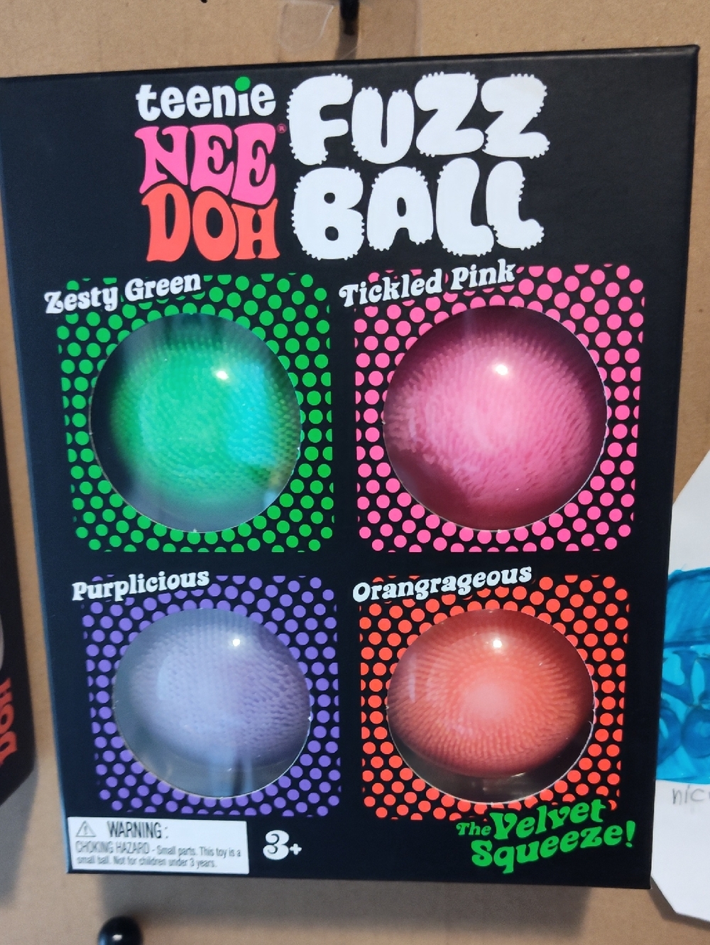 Teenie NeeDoh Fuzz Ball 4-Pack - Green, Pink, Purple, Orange
